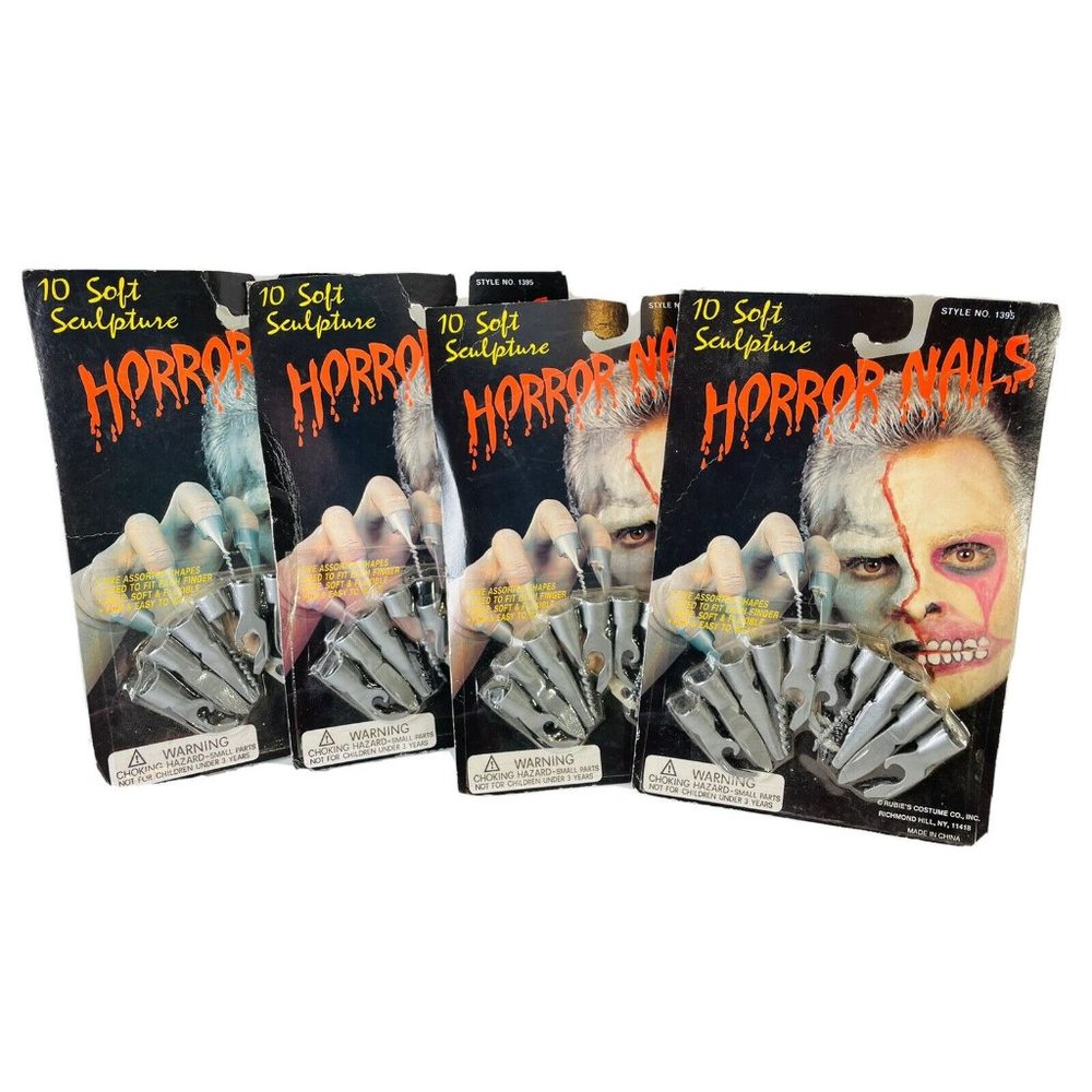 Rubie's Sculpture Silver Horror Nails Safe Flex Costume Halloween 4 Pack Lot